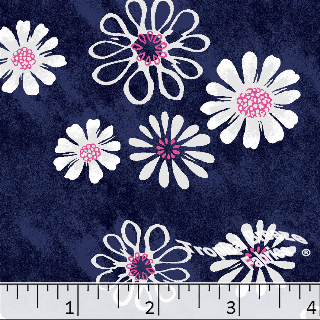 Poly Cotton Daisy Print Fabric 5764 Dark Navy