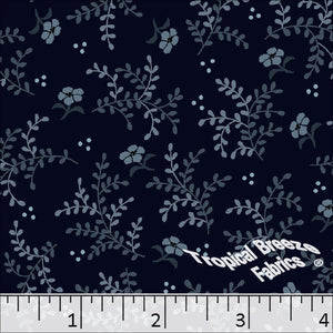 Standard Weave Blossom Print Poly Cotton Fabric Dark Navy