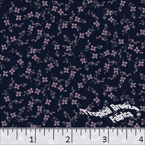 Small Floral Linen Weave Poly Cotton Fabric Dark Navy
