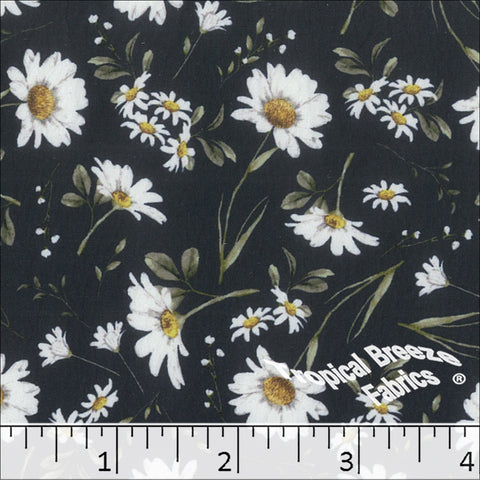dark navy, Crinkle Creme Daisy Print Polyester Fabric 042612