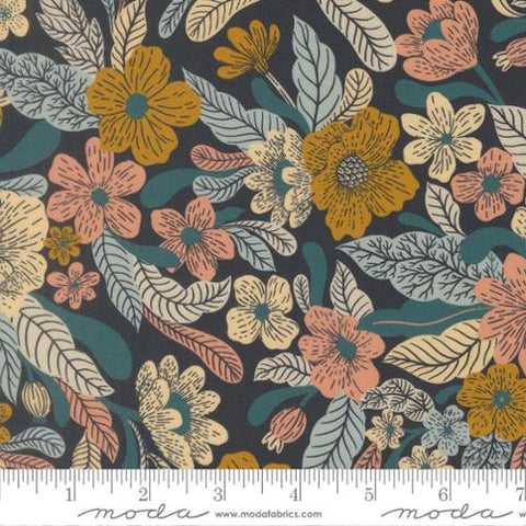 dark navy, Feather and Forest Bloom Collection Wildflower Whispers Cotton Fabric 14140