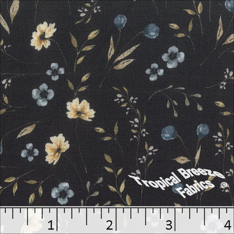 dark navy, Vintage Weave Floral Print Polyester Fabric 042618