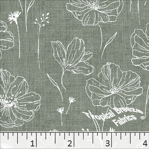 dark sage, Standard Weave Large Floral Poly Cotton Dress Fabric 6230