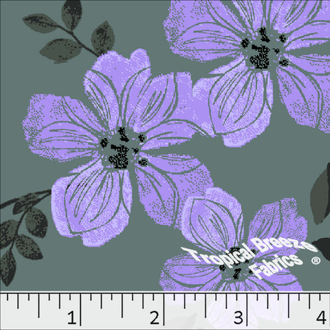 dark sage, Standard Weave Large Floral Poly Cotton Fabric 6345