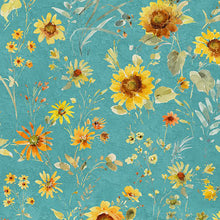 Sunflower Sweet Collection Flowers All Over Cotton Fabric dark teal