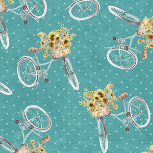 Sunflower Sweet Collection Bicycle Toss Cotton Fabric teal