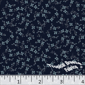 Small Floral Linen Weave Poly Cotton Fabric Dark Teal