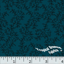 Leafy Vine Print Poly Cotton Dress Fabric Dark Teal