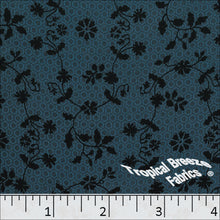 Dark Teal, Koshibo Floral Print Polyester Fabric 048510