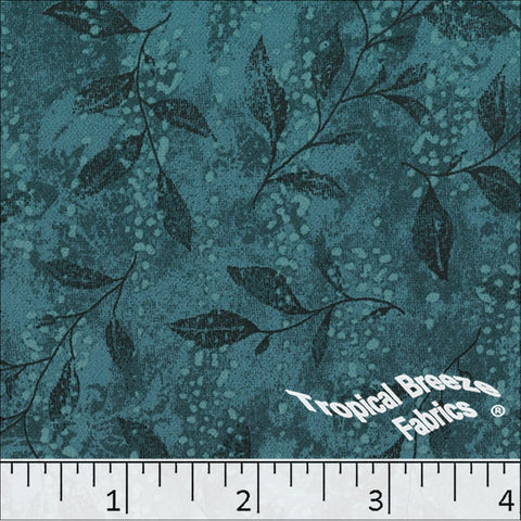dark teal, Koshibo Leaf Print Polyester Fabric 048531