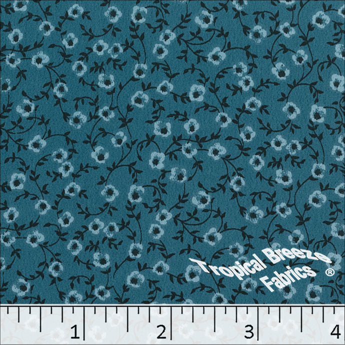 Koshibo Tiny Floral Print Polyester Fabric 048420 dark teal