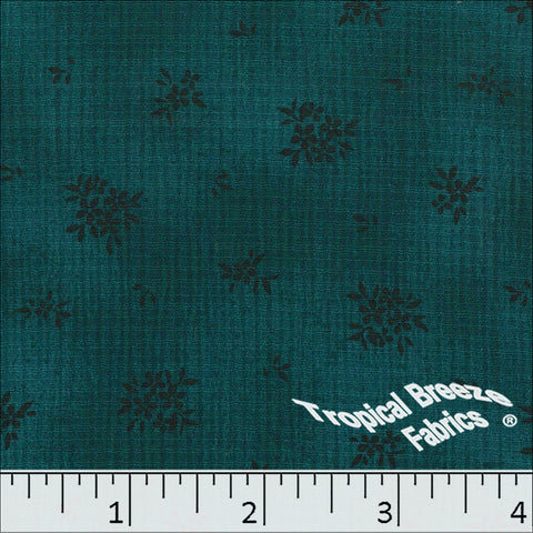 dark teal, Linen Crepe Floral Print Polyester Fabric 048528