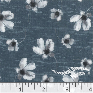 dark teal, Pick Stripe Floral Print Polyester Fabric 042512