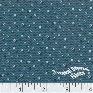 dark teal, Pick Stripe Tiny Floral Print Polyester Fabric 04943