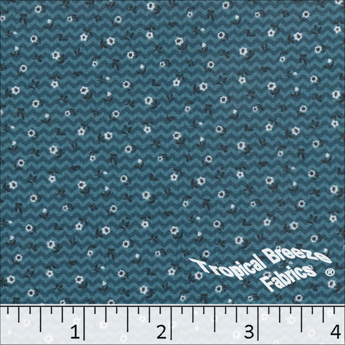dark teal, Pick Stripe Tiny Floral Print Polyester Fabric 04943