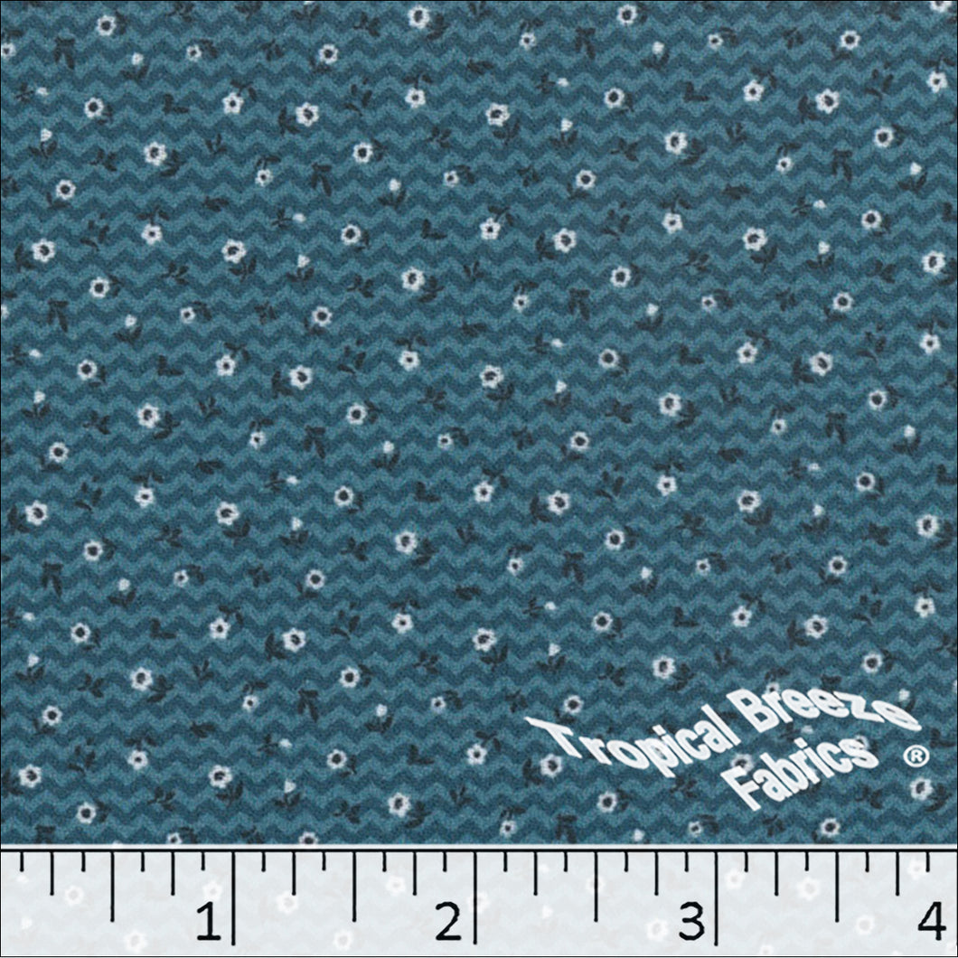 dark teal, Pick Stripe Tiny Floral Print Polyester Fabric 04943