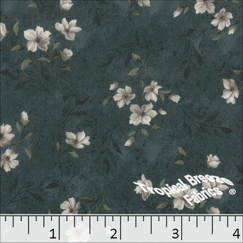 dark teal, Silk Mist Floral Print Polyester Fabric 042611
