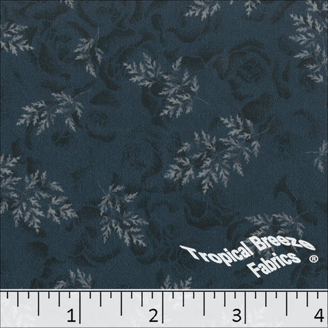 dark teal, Silk Mist Leaf Print Polyester Fabric 042521