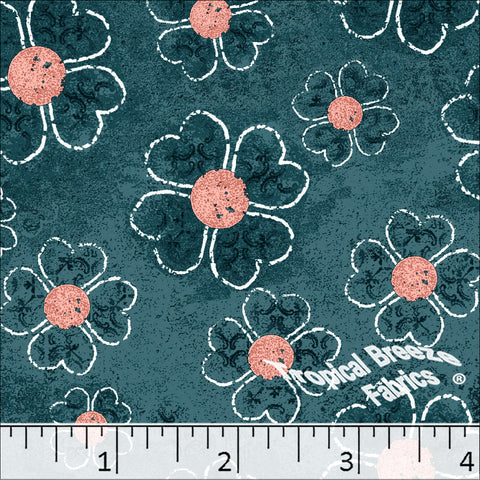 Standard Weave Blossom Print Dress Fabric 6158 dark teal