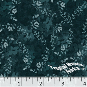 Standard Weave Blossom Print Poly Cotton Fabric 6040 dark teal