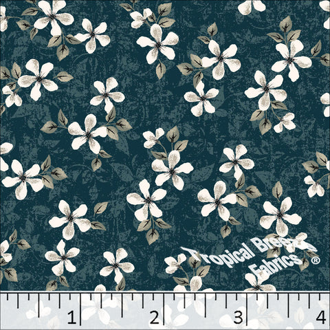 Standard Weave Floral Print Poly Cotton Fabric 6155 dark teal
