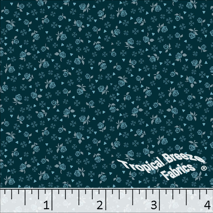 Standard Weave Tiny Roses  Poly Cotton Fabric 6037 dark teal
