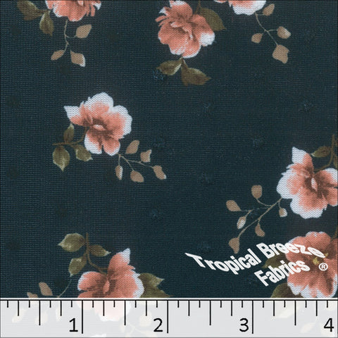 dark teal, Swiss Dot Knit Floral Print Polyester Fabric 573525