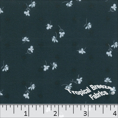 dark teal, Swiss Dot Knit Tiny Floral Print Polyester Fabric 573524
