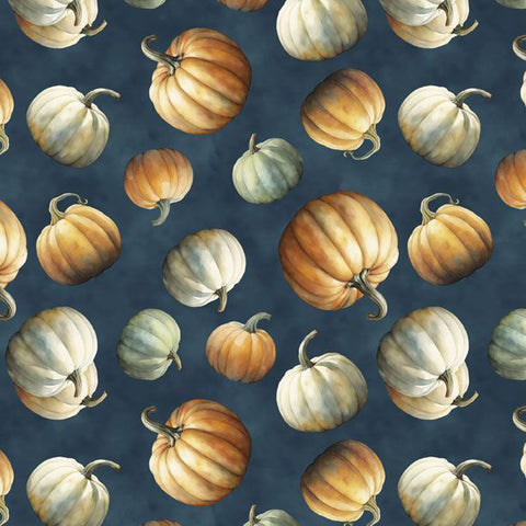 dark blue, Glorious Fall Collection Tossed Pumpkins Cotton Fabric 33911