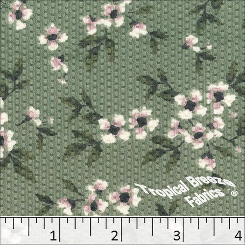 dark sage, Bubble Knit Floral Print Dress Fabric 578520