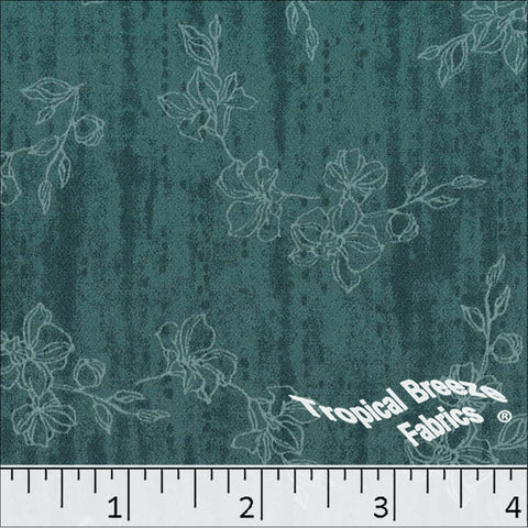 dark teal, Koshibo Sketched Floral Print Polyester Dress Fabric 048530