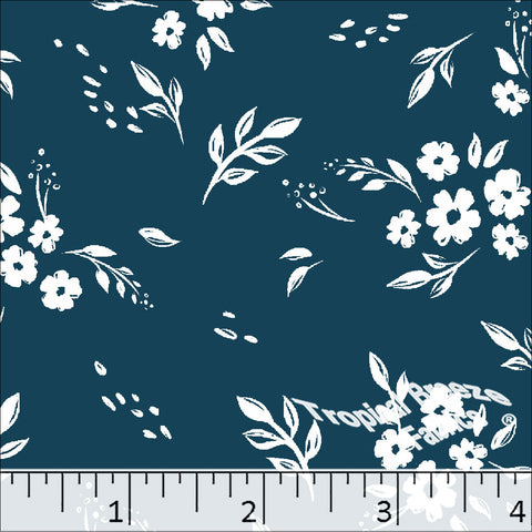 dark teal, Standard Weave Floral Poly Cotton Fabric 6277