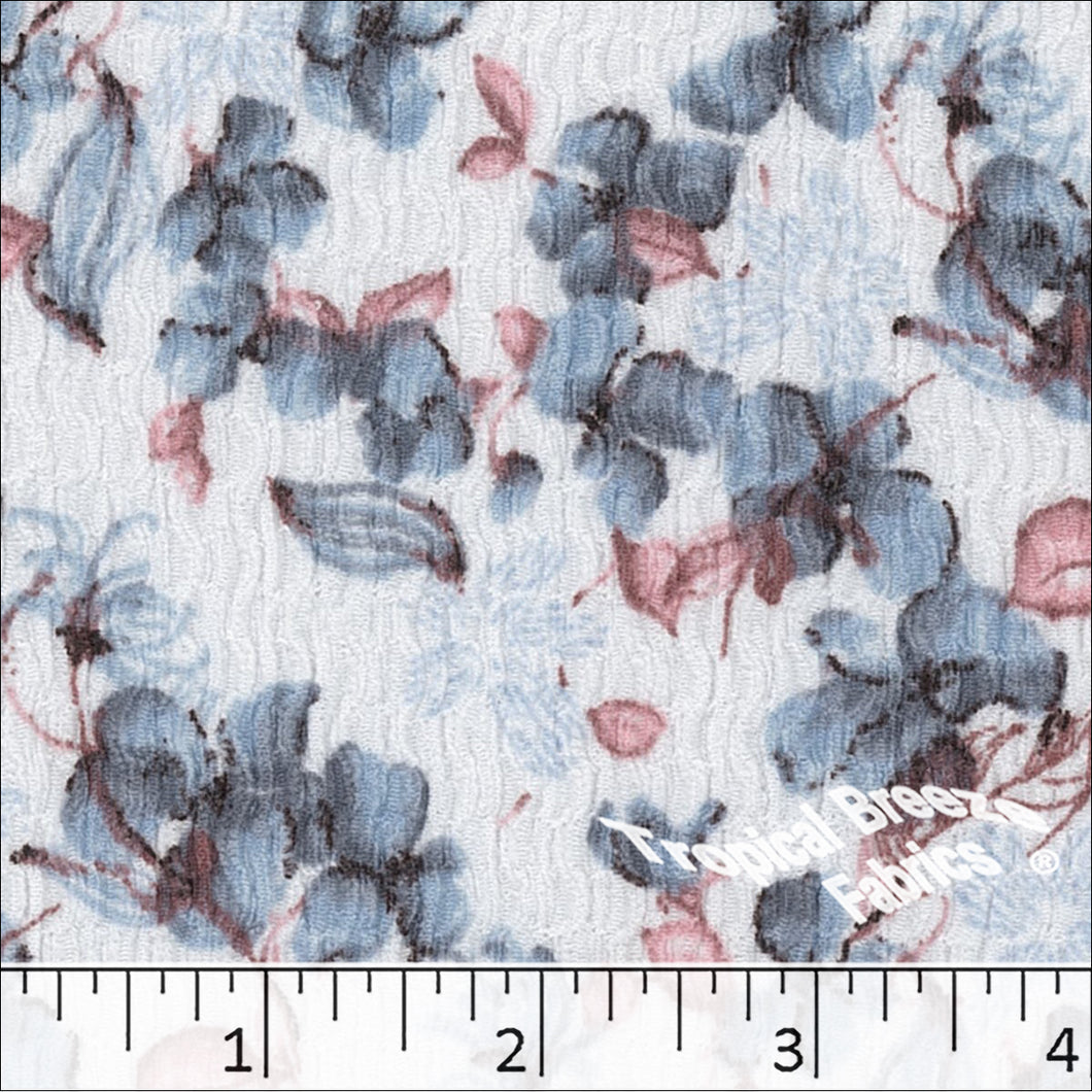 Wavy Floral Crepe Knit Fabric 32931 denim blue