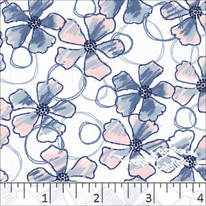 Poly Cotton Chalk Flower Print Fabric 5758 Denim Blue