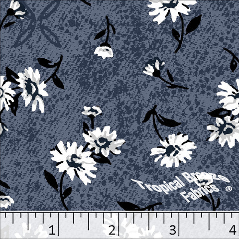 denim blue, Floral Poly Cotton Dress Fabric 6228