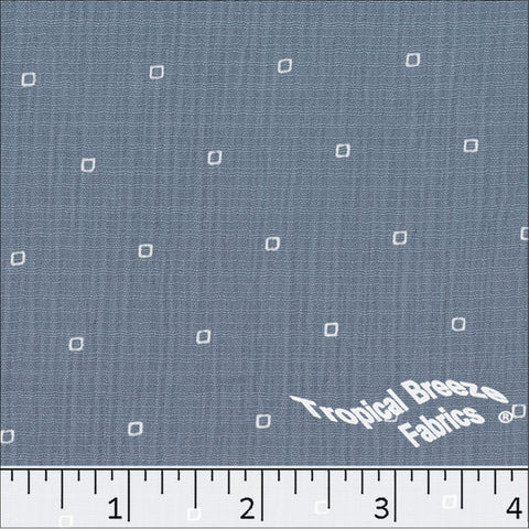 denim blue, Linen Crepe Square Print Polyester Fabric 048621