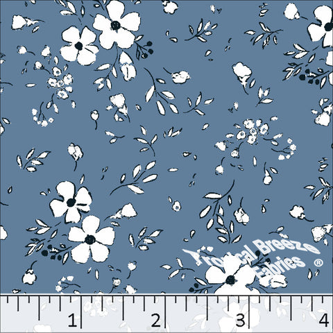 denim blue, Standard Weave Floral Print Poly Cotton Fabric 6341