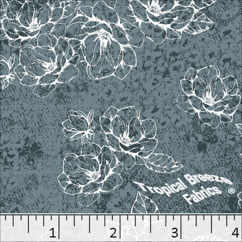 Denim Blue, Standard Weave Large Floral Print Dress Fabric 6199
