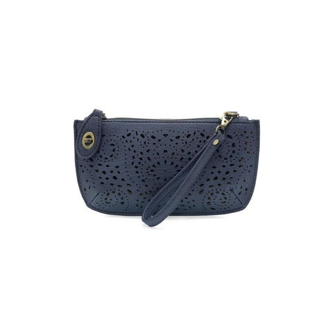 Joy Susan Lazer Cut Eyelet mini wristlet crossbody clutch in denim