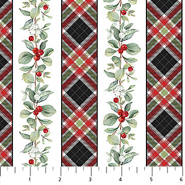 Diagonal Stripes with holly berries, Home for Christmas Cotton Fabric Collection 289