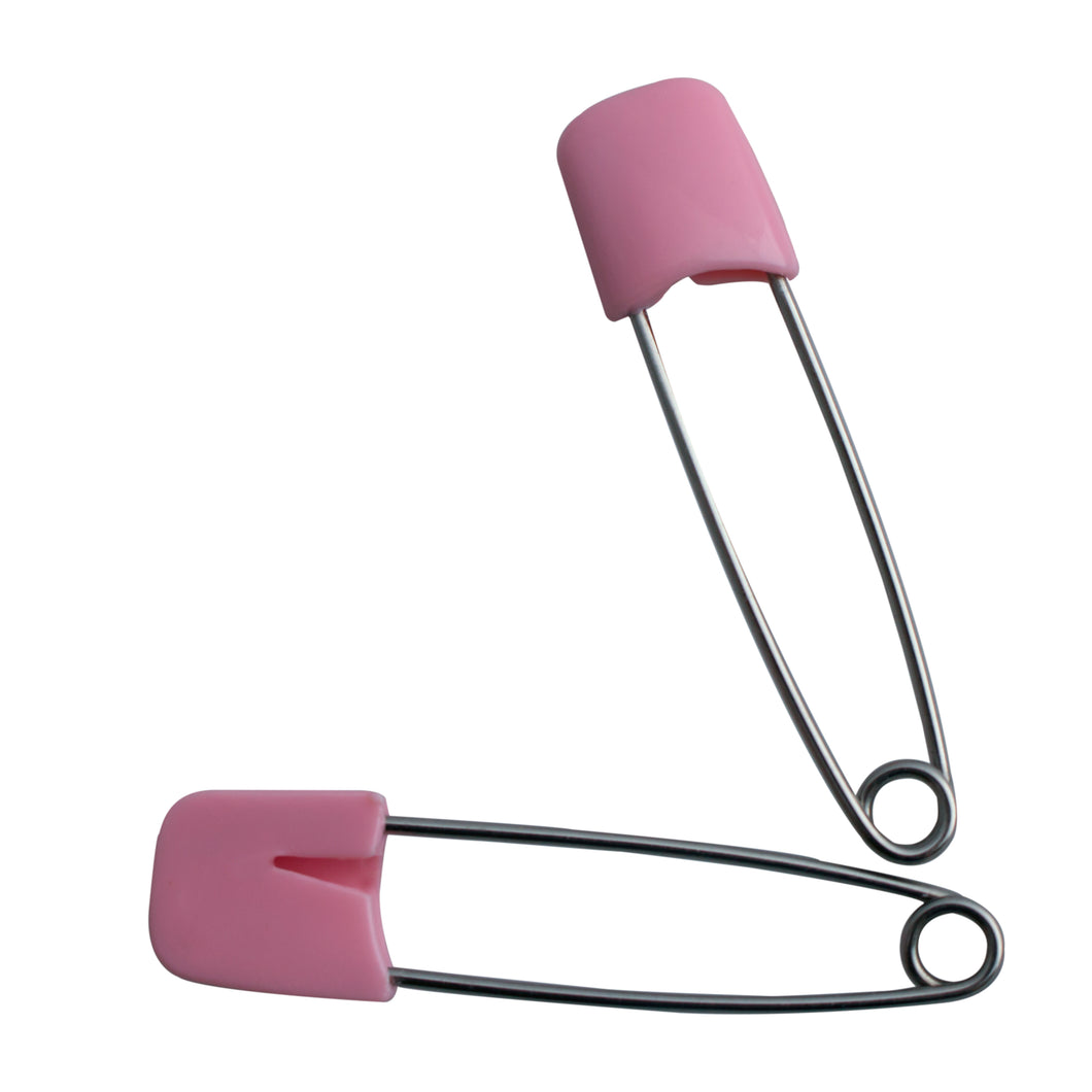 Diaper pins, stainless with safety lock.