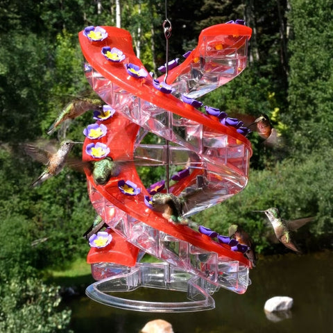 Hummingbirds around a Cascade DNA Double Helix Hummingbird Feeder
