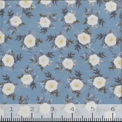dusty blue, Floral Polyester Dress Fabric 00009-3