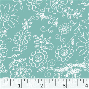 Poly Cotton Doodle Floral Print Fabric 5763 Dusty Jade