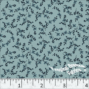 Small Floral Linen Weave Poly Cotton Fabric Dusty Jade