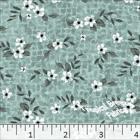 dusty jade, Floral Standard Weave Poly Cotton Fabric 6223
