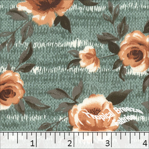 dusty jade, Koshibo Large Floral Print Polyester Fabric 04852