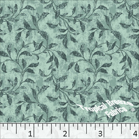 Linen Weave Leafy Vines Print Poly Cotton Fabric 6107 dusty jade