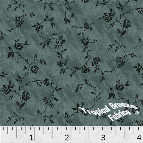 dusty jade, Standard Weave Floral Poly Cotton Dress Fabric 6271