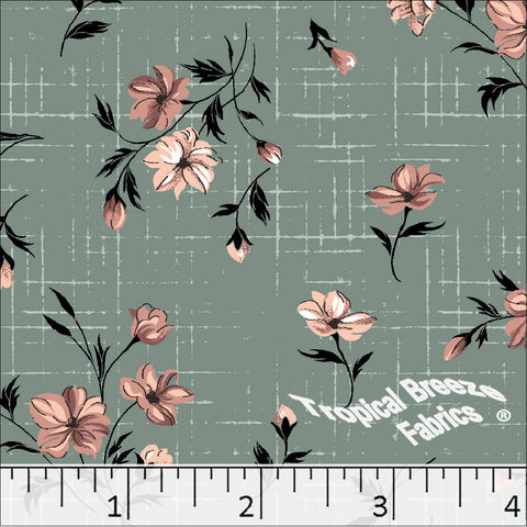 dusty jade, Standard Weave Floral Poly Cotton Dress Fabric 6276